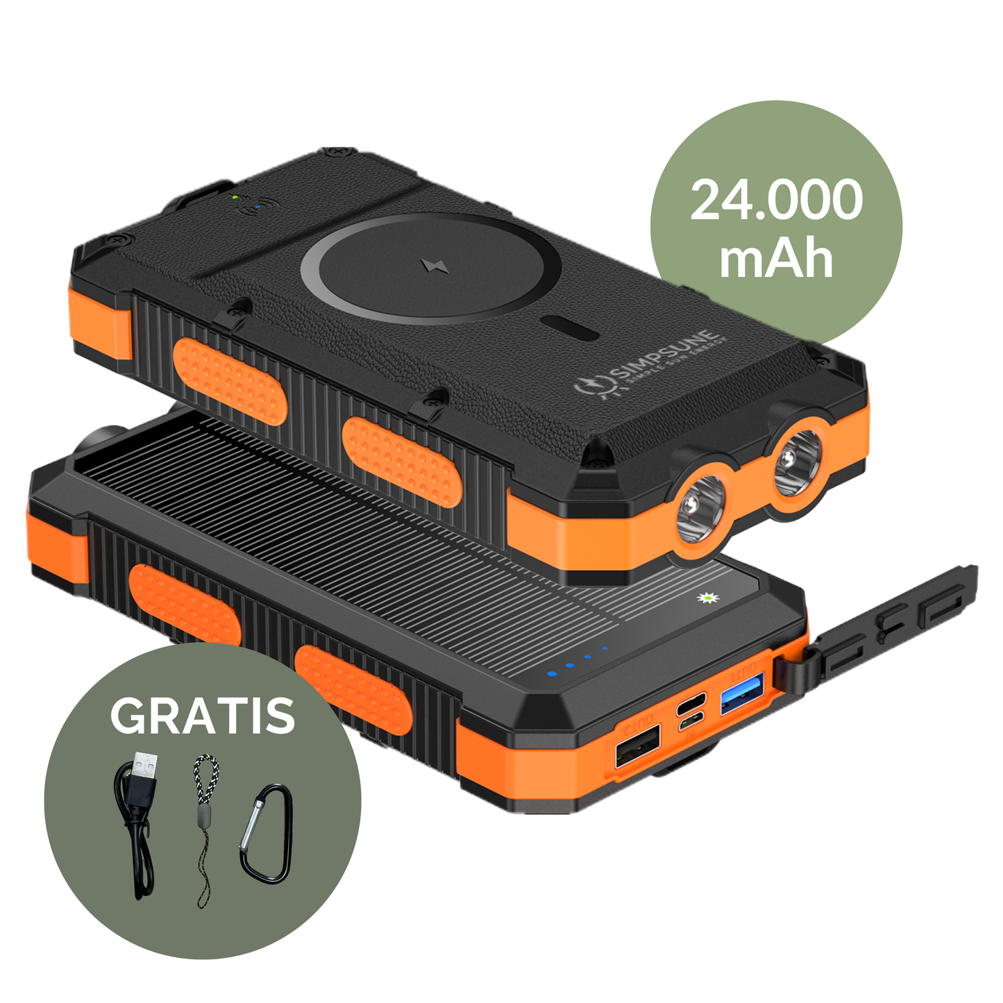 SimpSune - Solar Powerbank met Magsafe Zwart 24000mAh