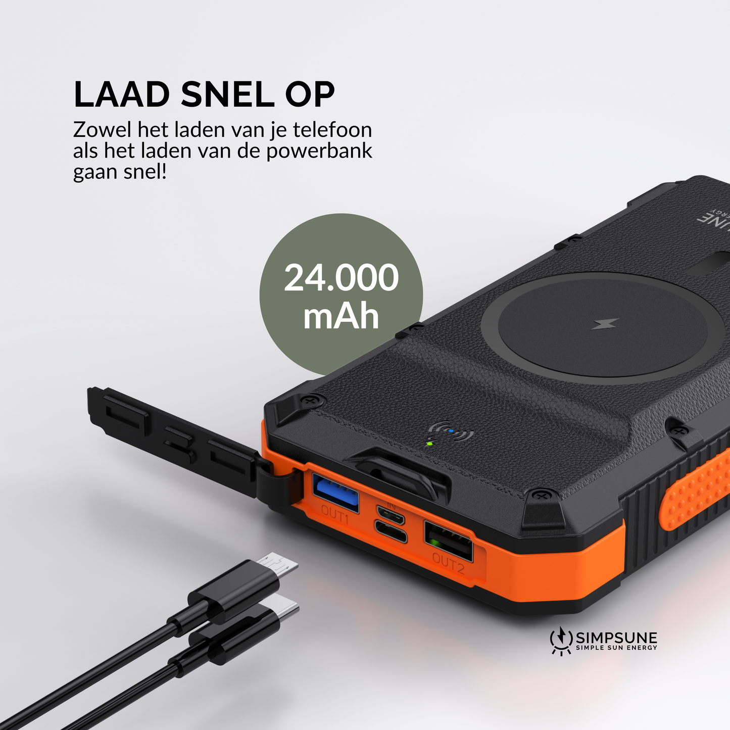 SimpSune - Solar Powerbank met Magsafe Zwart 24000mAh