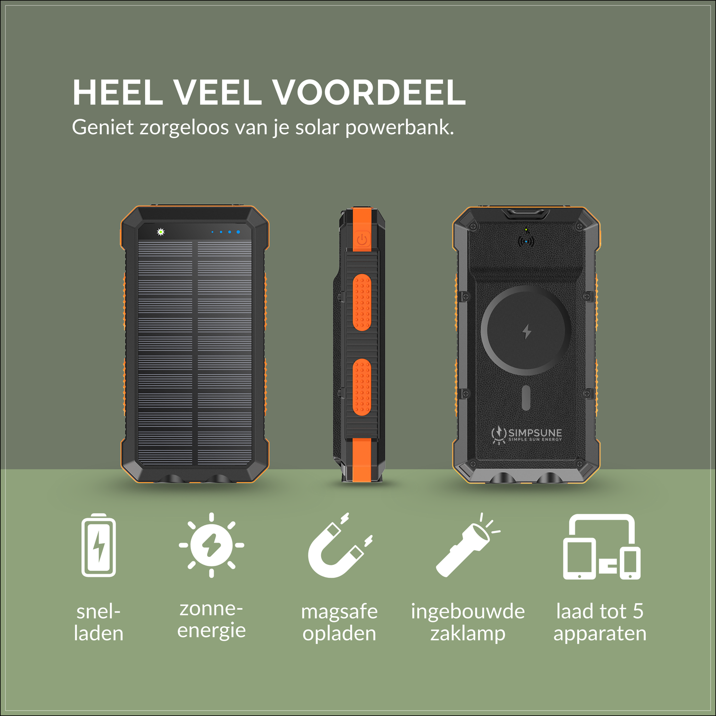SimpSune - Solar Powerbank met Magsafe Zwart 24000mAh