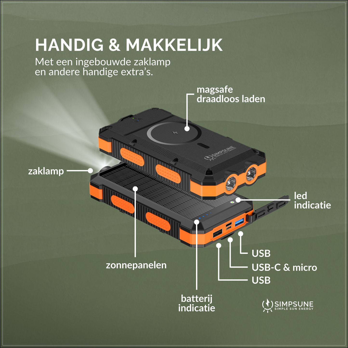 SimpSune - Solar Powerbank met Magsafe Zwart 24000mAh