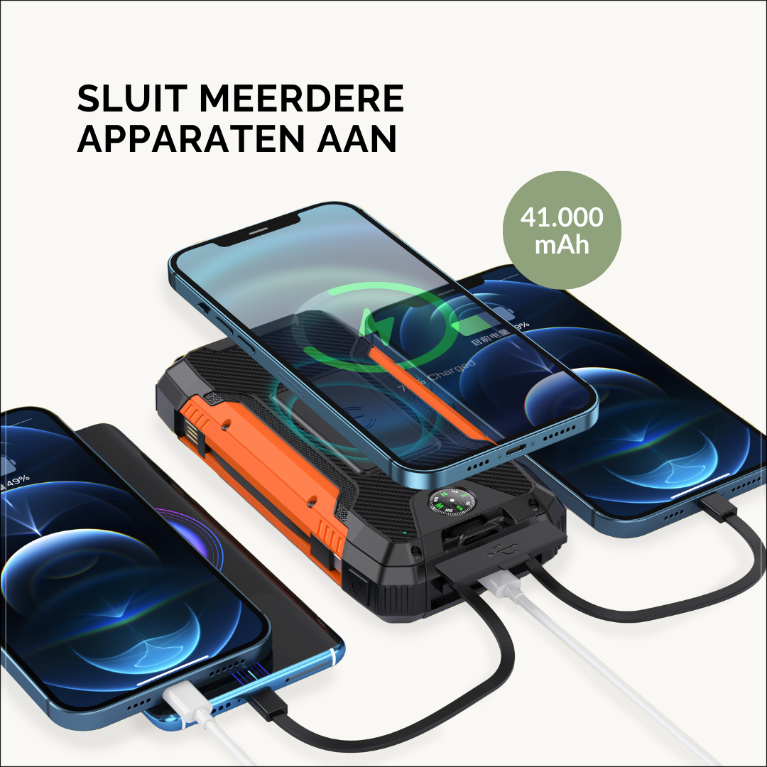 SimpSune - Solar Powerbank - 41000mAh - Ingebouwde Kabels - simpsune