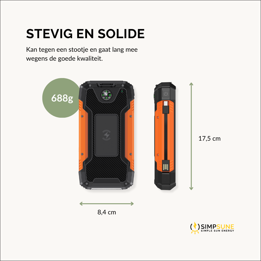 SimpSune - Solar Powerbank - 41000mAh - Ingebouwde Kabels - simpsune