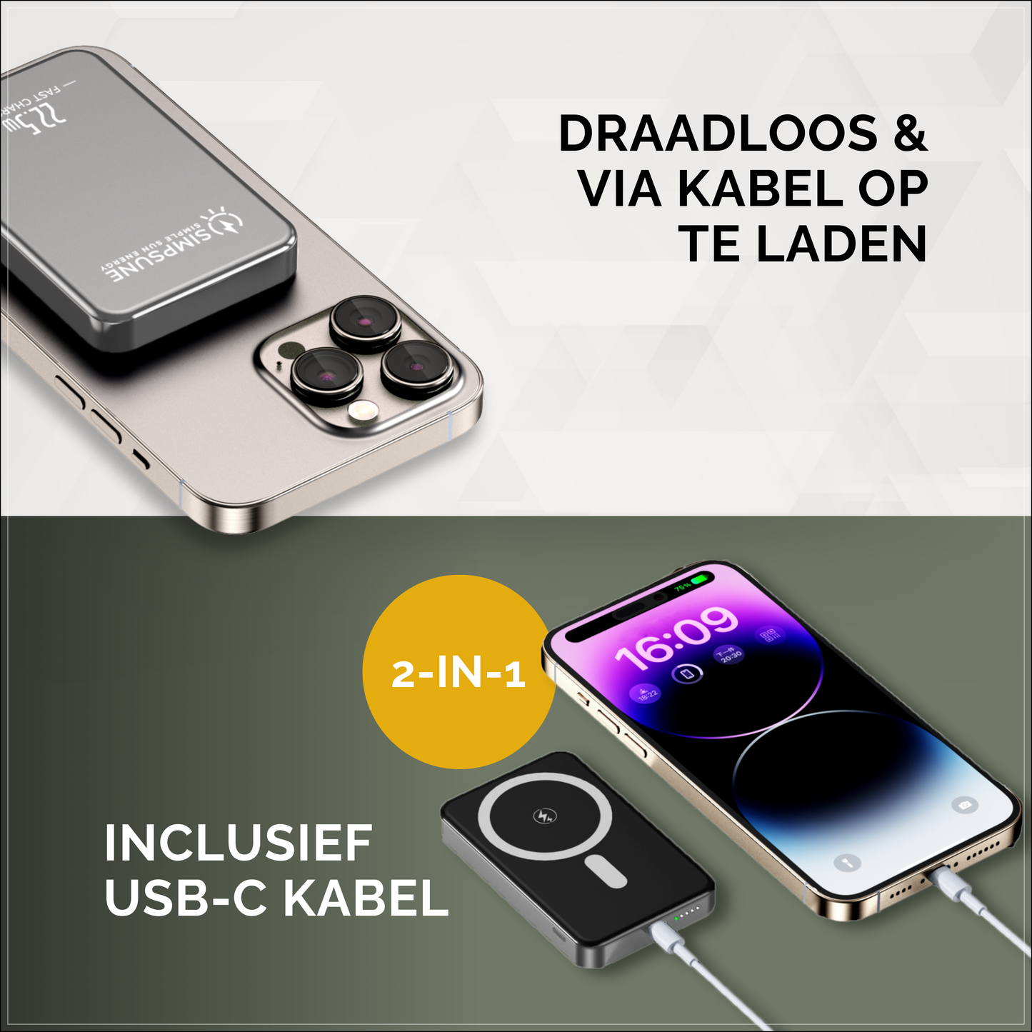 Simpsune - MagSafe Powerbank - 10000mAh - 22.5W Snellader