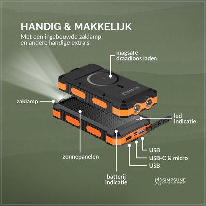 SimpSune - Solar Powerbank met Magsafe Zwart 24000mAh
